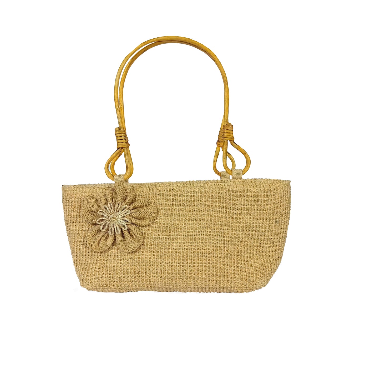 HASTASILPA Hand bag made of Dobby Jute | type of Half Moon Bag | Cane Handel with Handcrafted designed Flower-02