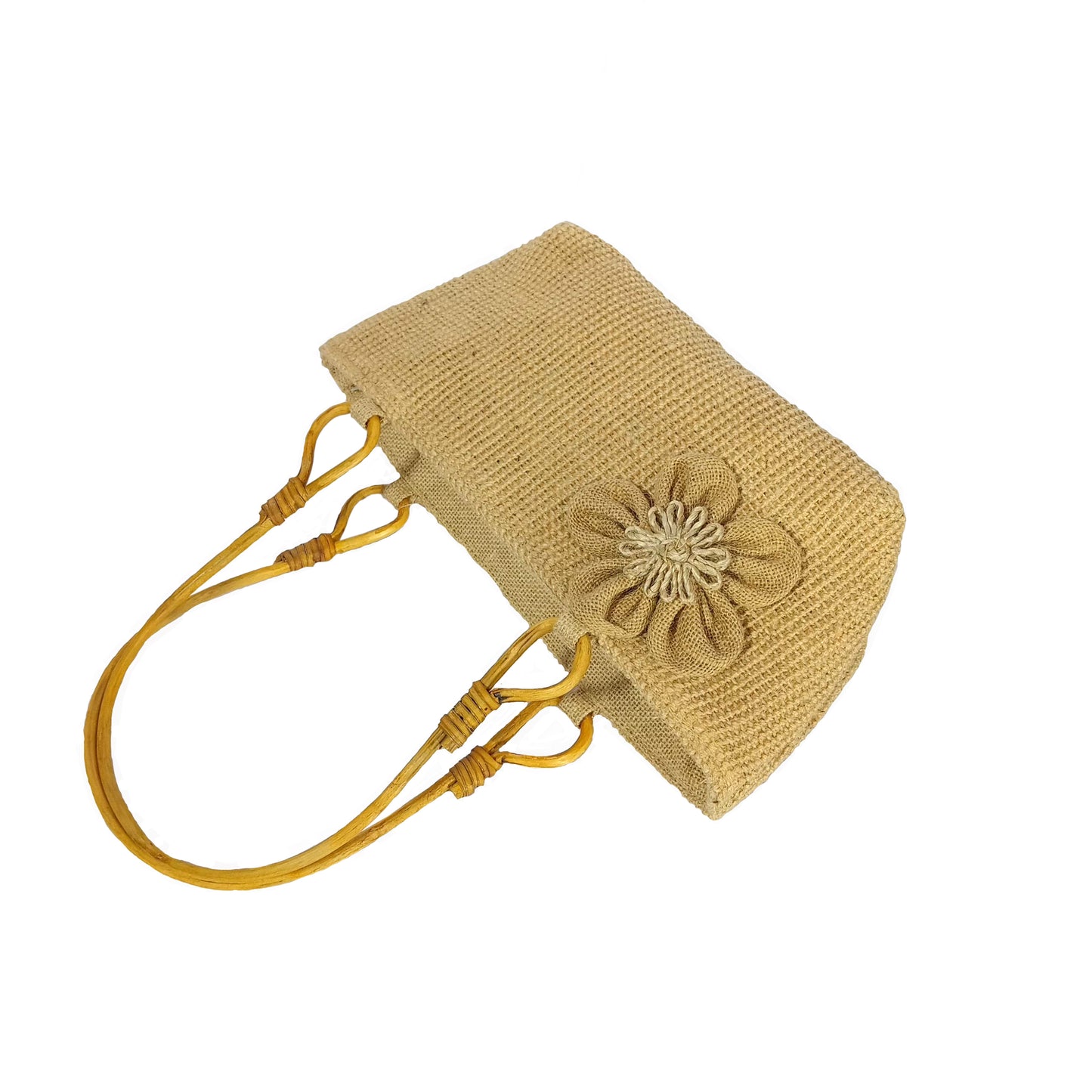 HASTASILPA Hand bag made of Dobby Jute | type of Half Moon Bag | Cane Handel with Handcrafted designed Flower-02