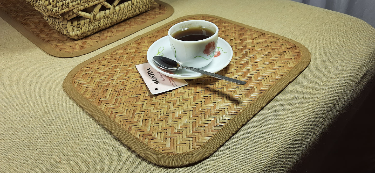 Hastasilpa Handwoven Banig (Sitalpati ) Dining Table Mat Set (12×10 inches) with Runner(12×49 inches) Heat Resistant Eco-friendly Placemat with Jute Border-BTM-01