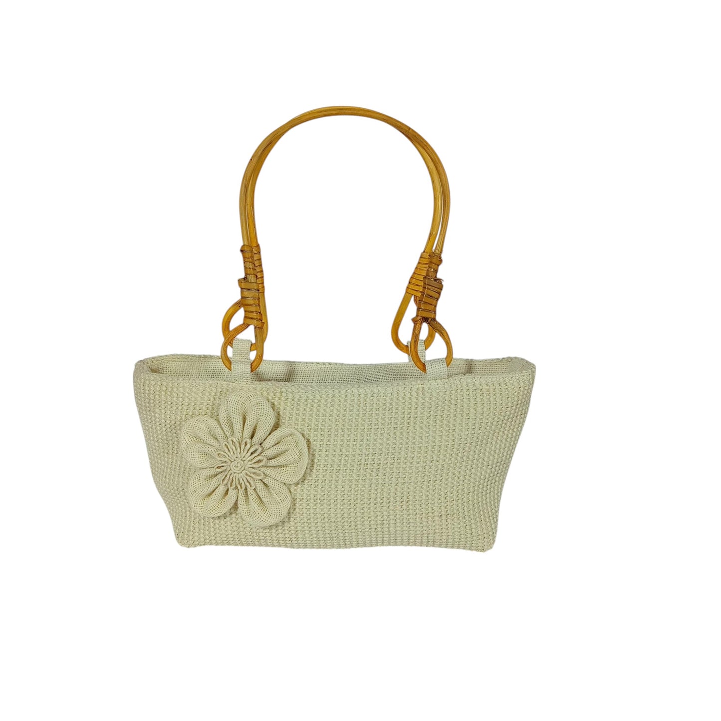 HASTASILPA Hand bag made of Dobby Jute | type of Half Moon Bag | Cane Handel with Handcrafted designed Flower-03