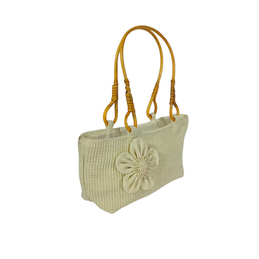 HASTASILPA Hand bag made of Dobby Jute | type of Half Moon Bag | Cane Handel with Handcrafted designed Flower-03