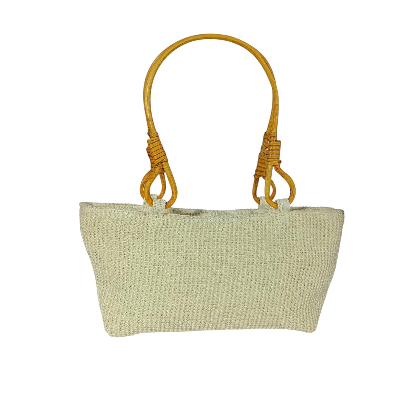 HASTASILPA Hand bag made of Dobby Jute | type of Half Moon Bag | Cane Handel with Handcrafted designed Flower-03