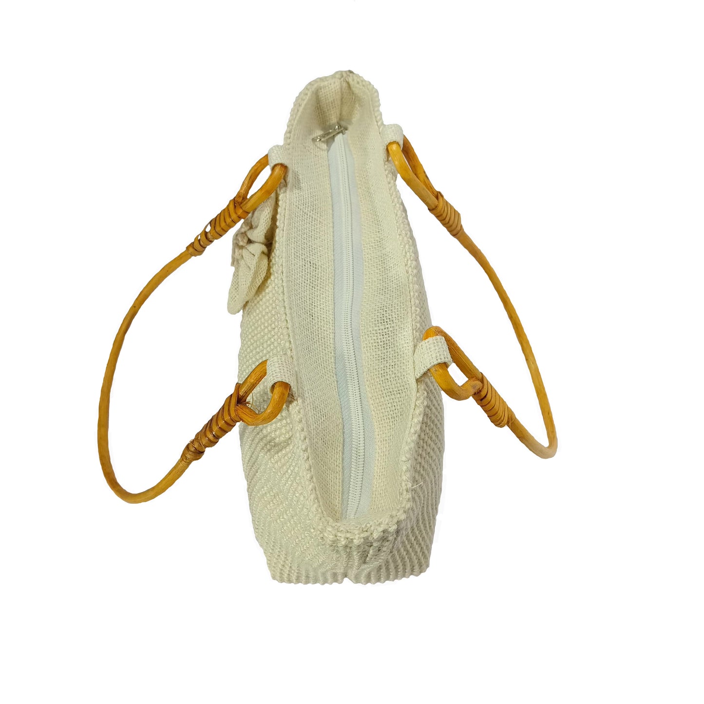 HASTASILPA Hand bag made of Dobby Jute | type of Half Moon Bag | Cane Handel with Handcrafted designed Flower-03
