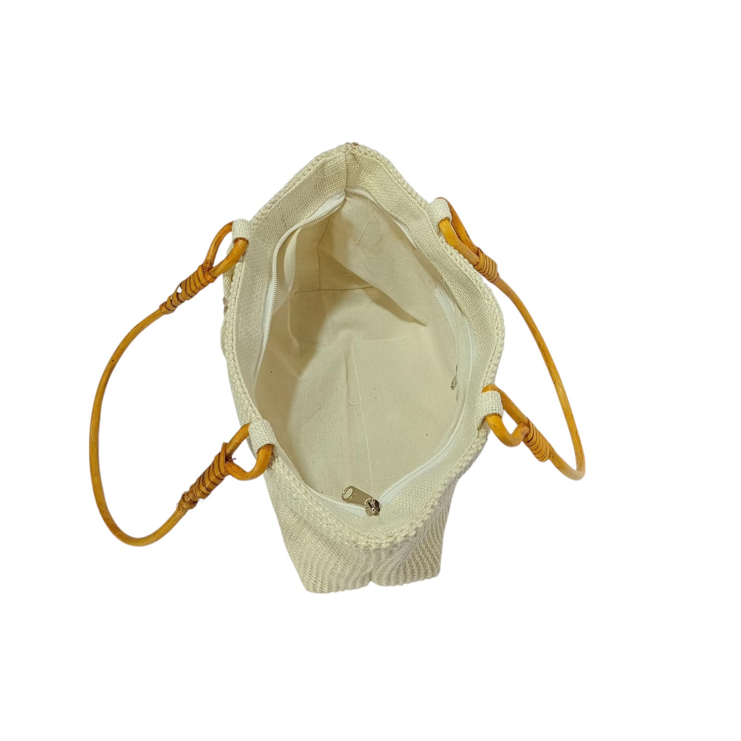HASTASILPA Hand bag made of Dobby Jute | type of Half Moon Bag | Cane Handel with Handcrafted designed Flower-03
