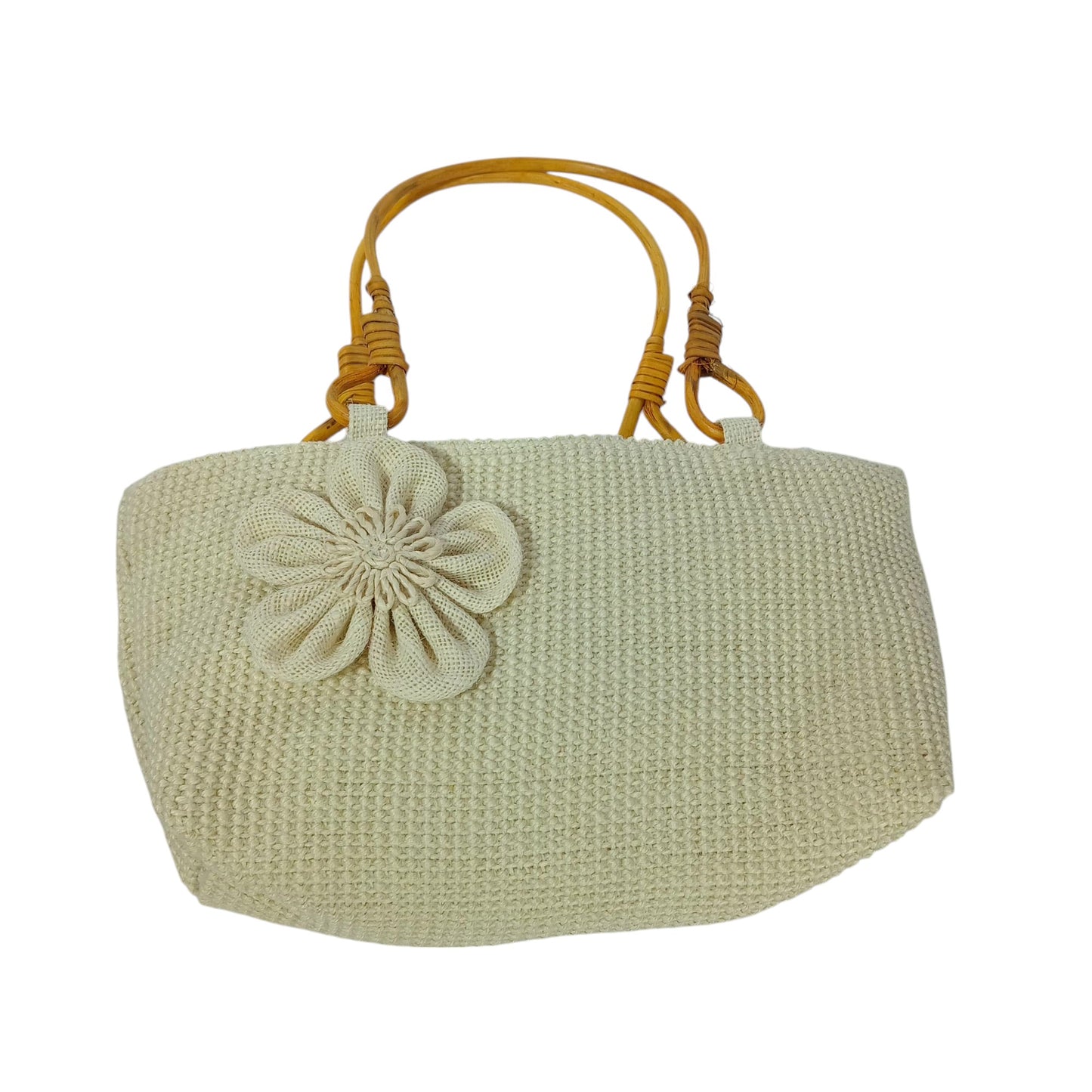 HASTASILPA Hand bag made of Dobby Jute | type of Half Moon Bag | Cane Handel with Handcrafted designed Flower-03