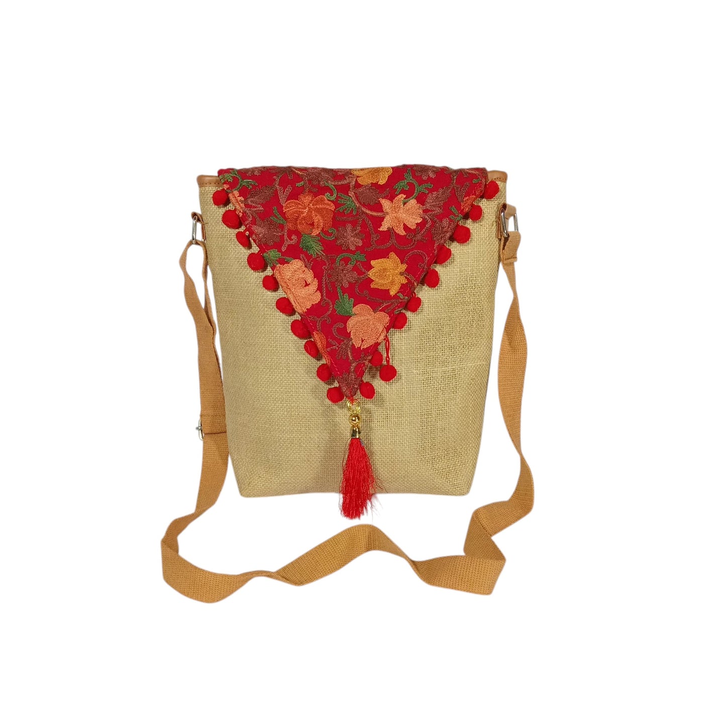 HASTASILPA Elegant Jute Sling Bag with Kashmiri Handcrafted Cover - Eco-Friendly Side Bag for Women-04
