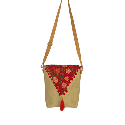 HASTASILPA Elegant Jute Sling Bag with Kashmiri Handcrafted Cover - Eco-Friendly Side Bag for Women-04