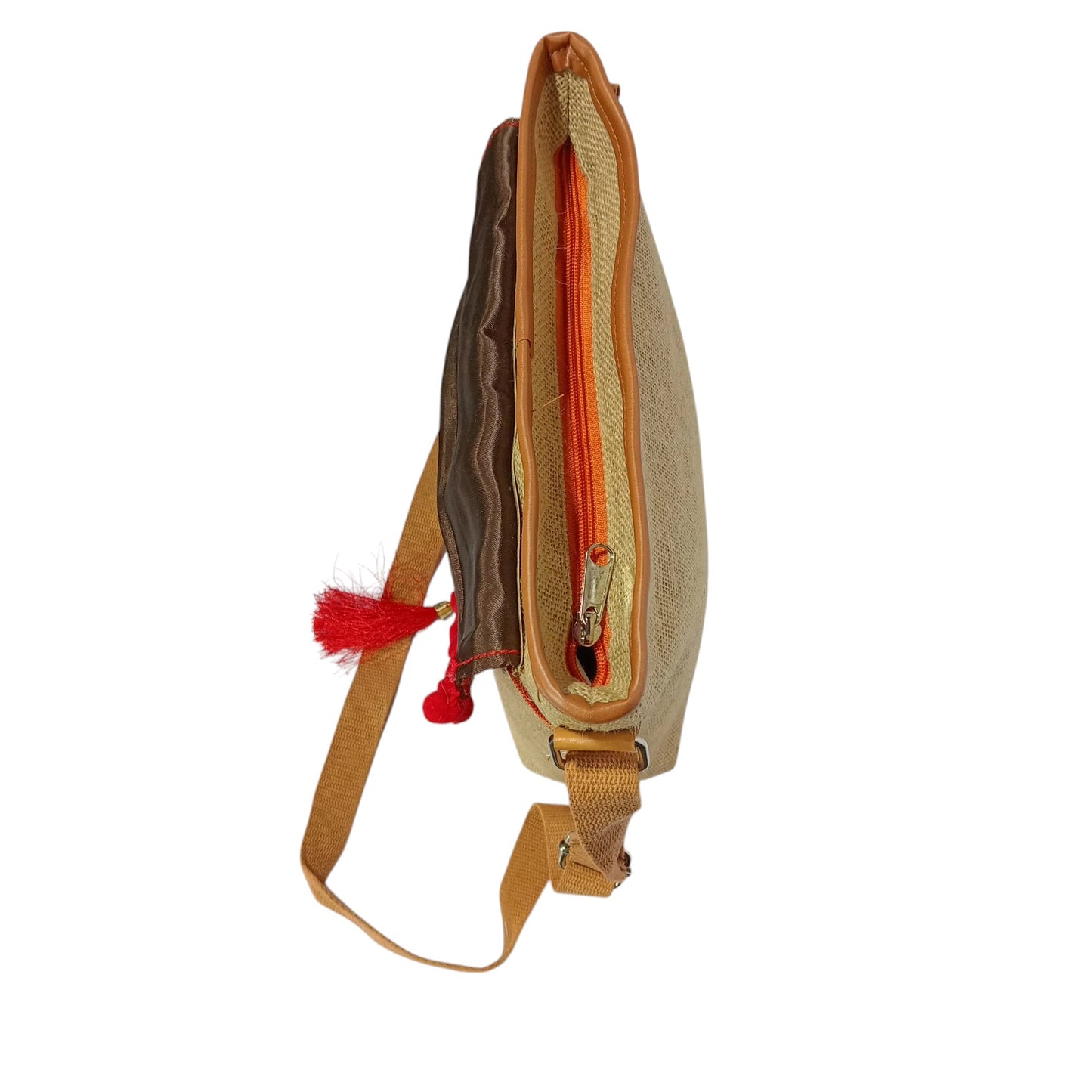 HASTASILPA Elegant Jute Sling Bag with Kashmiri Handcrafted Cover - Eco-Friendly Side Bag for Women-04
