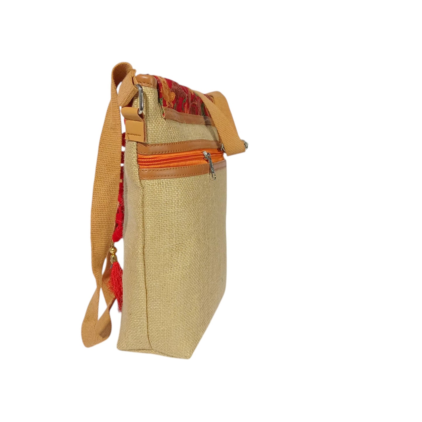 HASTASILPA Elegant Jute Sling Bag with Kashmiri Handcrafted Cover - Eco-Friendly Side Bag for Women-04