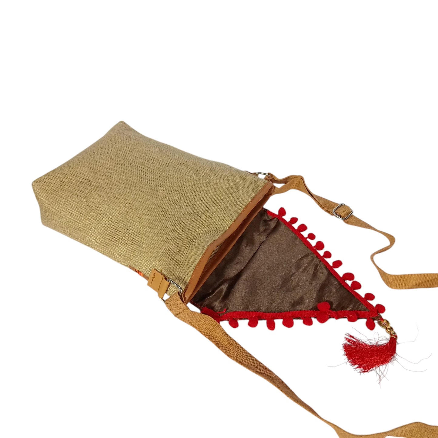 HASTASILPA Elegant Jute Sling Bag with Kashmiri Handcrafted Cover - Eco-Friendly Side Bag for Women-04