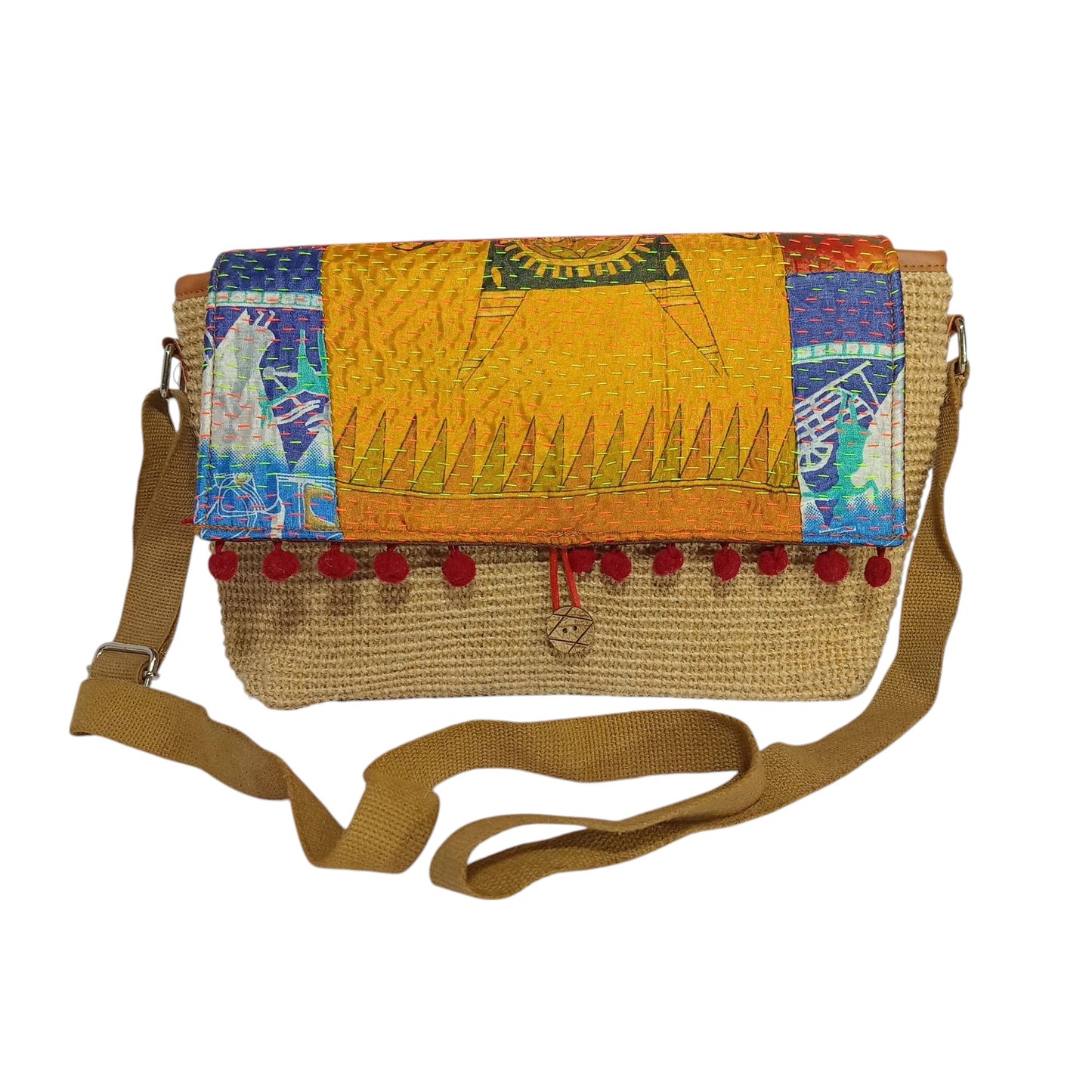 HASTASILPA Elegant Half Moon Kantha-Stitched Dobby Jute Side Shoulder Bag-06