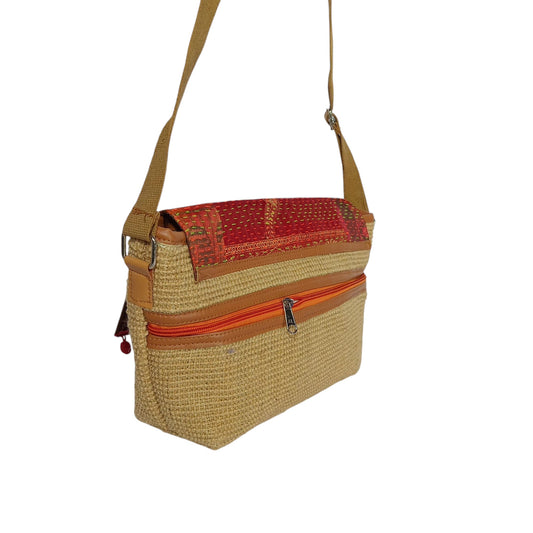 HASTASILPA Elegant Half Moon Kantha-Stitched Dobby Jute Side Shoulder Bag-06