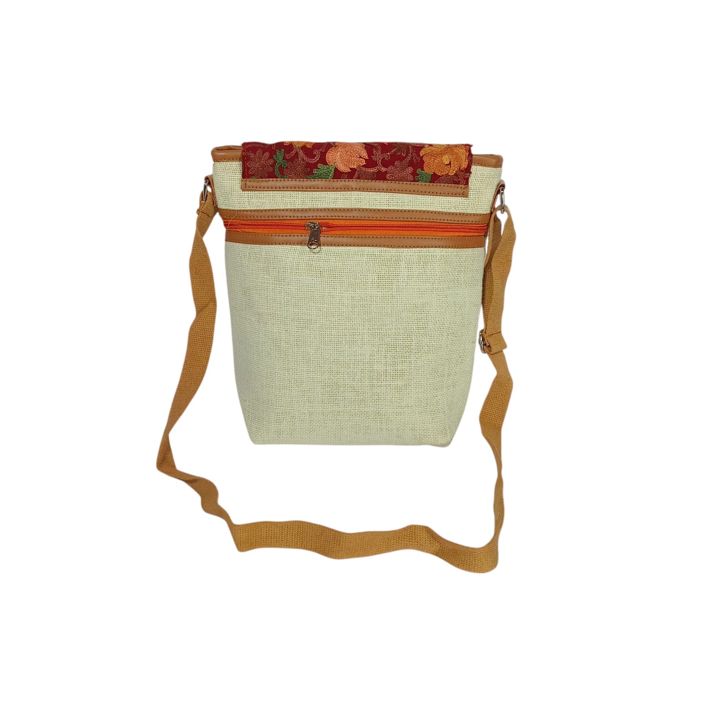 HASTASILPA Elegant Jute Sling Bag with Kashmiri Handcrafted Cover - Eco-Friendly Side Bag for Women-05