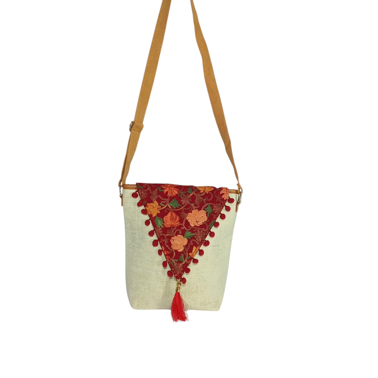 HASTASILPA Elegant Jute Sling Bag with Kashmiri Handcrafted Cover - Eco-Friendly Side Bag for Women-05