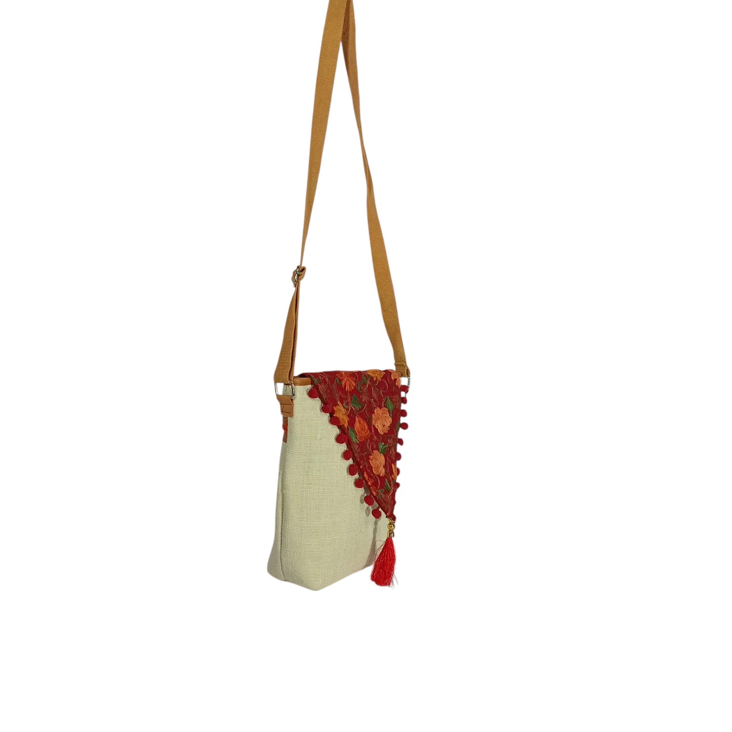 HASTASILPA Elegant Jute Sling Bag with Kashmiri Handcrafted Cover - Eco-Friendly Side Bag for Women-05