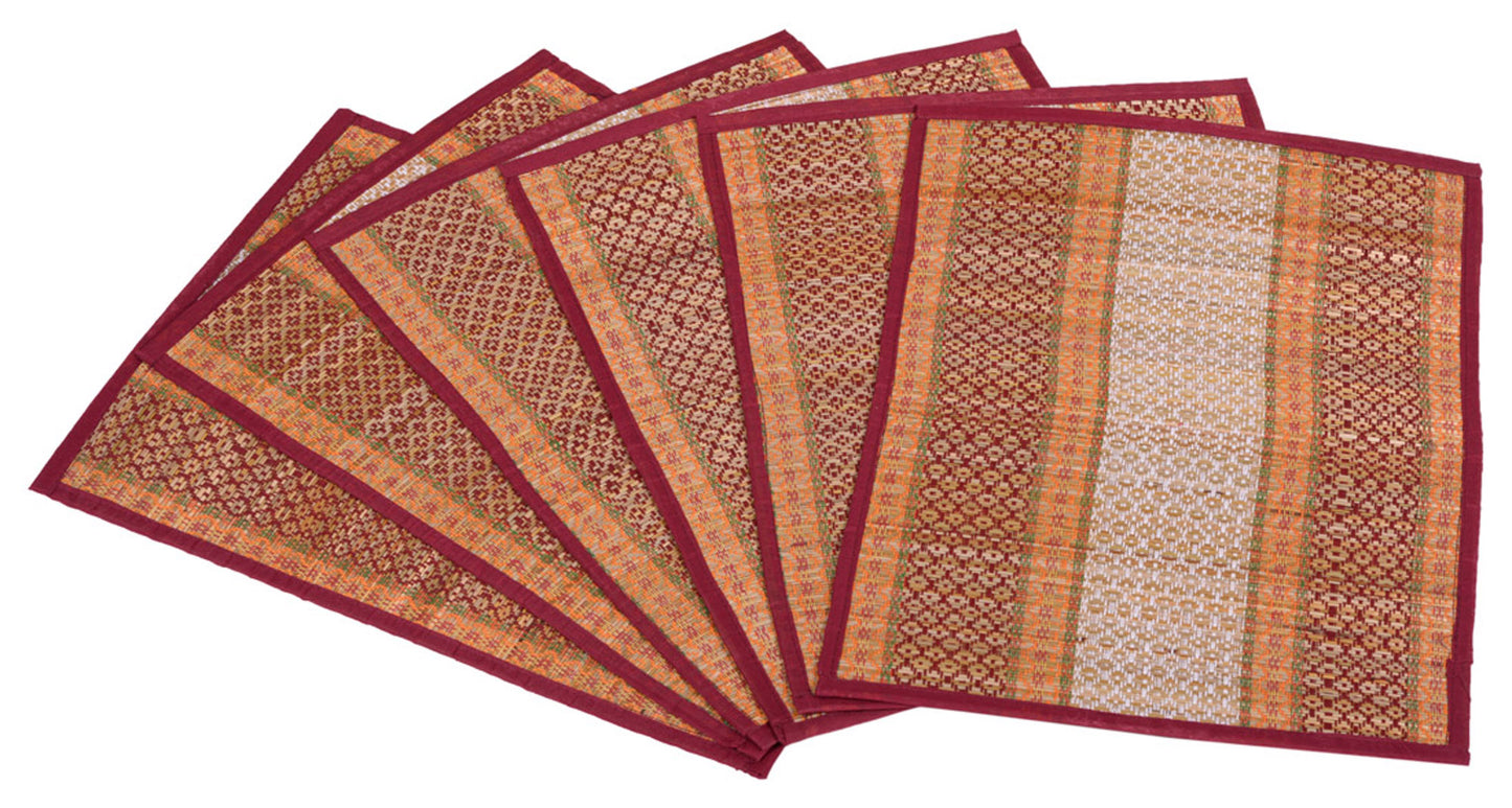 Hastasilpa Handmade Madurkathi Grass Placemats – Organic, Heat Resistant, Eco-Friendly Table Mats (Set of 6 Placemats + 1 Runner, Beige, 12x18" & 12x72")-T3-04