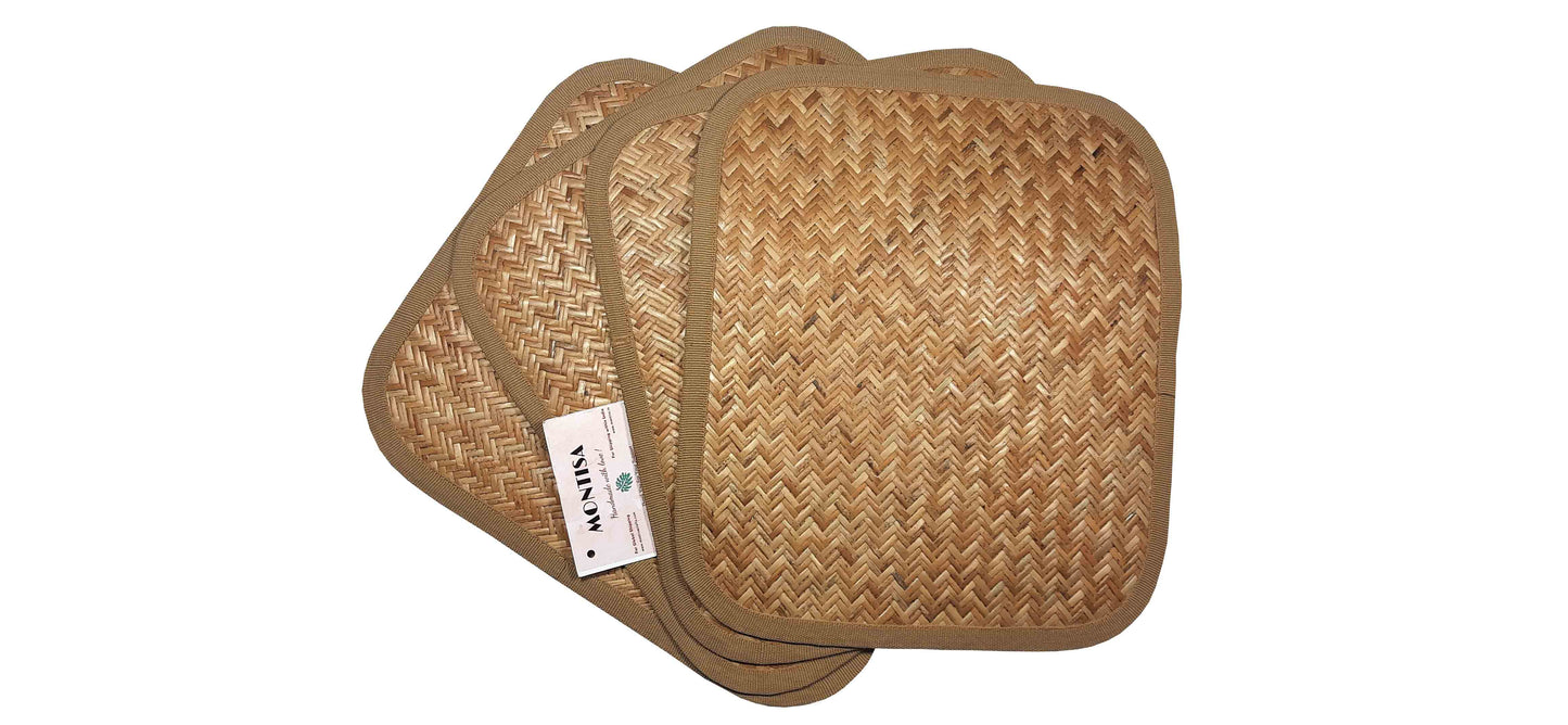 Hastasilpa Handwoven Banig (Sitalpati ) Dining Table Mat Set (12×10 inches) with Runner(12×49 inches) Heat Resistant Eco-friendly Placemat with Jute Border-BTM-01