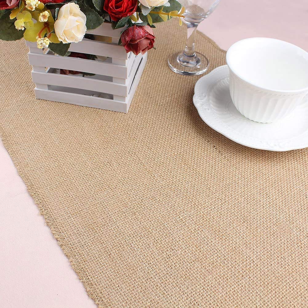 Hastasilpa Natural Jute Placemats – 12x18 Inch with a Runner (12x72 inches) Heat-Resistant Burlap Table Mats for Farmhouse or Rustic Decor (Set of 6)