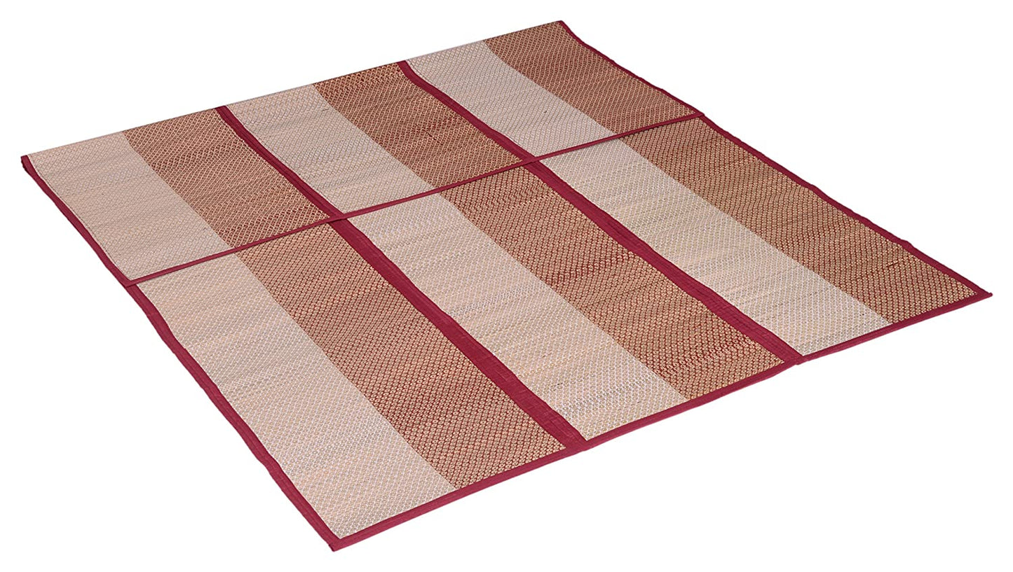 Hastasilpa Organic Foldable Chatai Mat – Handwoven Madurkathi Grass & Cotton for Yoga, Picnic, Indoor & Outdoor Use-T3-09