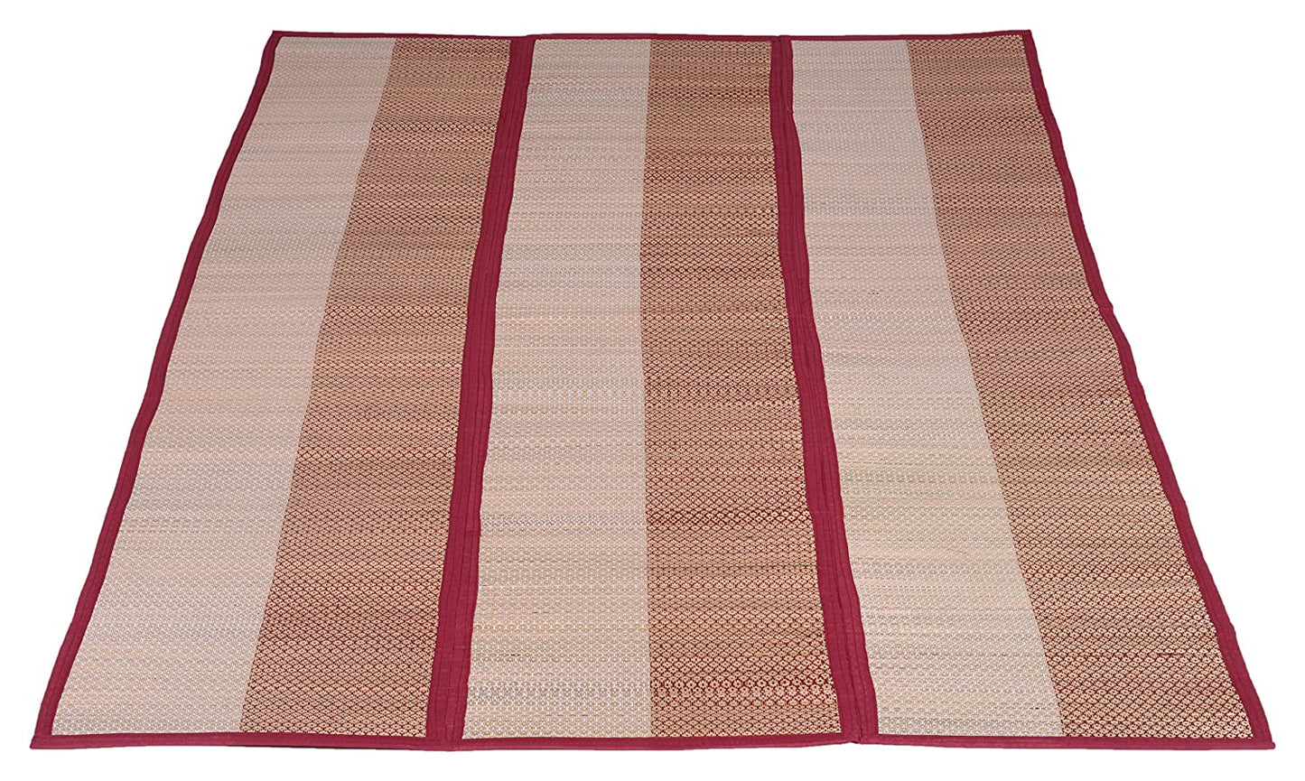 Hastasilpa Organic Foldable Chatai Mat – Handwoven Madurkathi Grass & Cotton for Yoga, Picnic, Indoor & Outdoor Use-T3-09