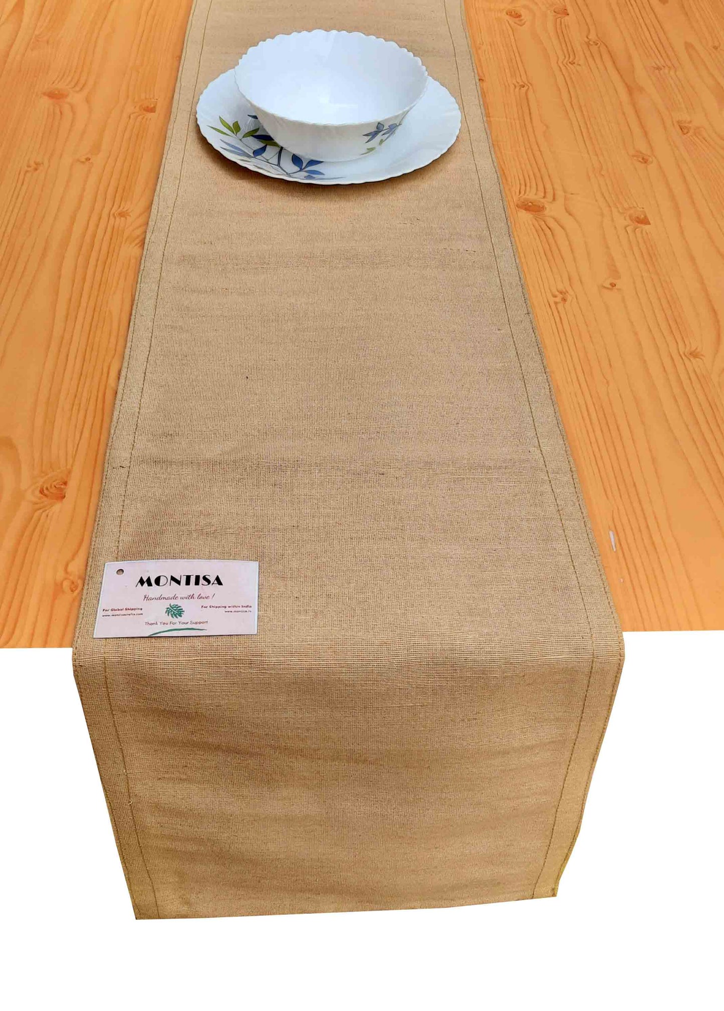 Hastasilpa Natural Jute Placemats – 12x18 Inch with a Runner (12x72 inches) Heat-Resistant Burlap Table Mats for Farmhouse or Rustic Decor (Set of 6)