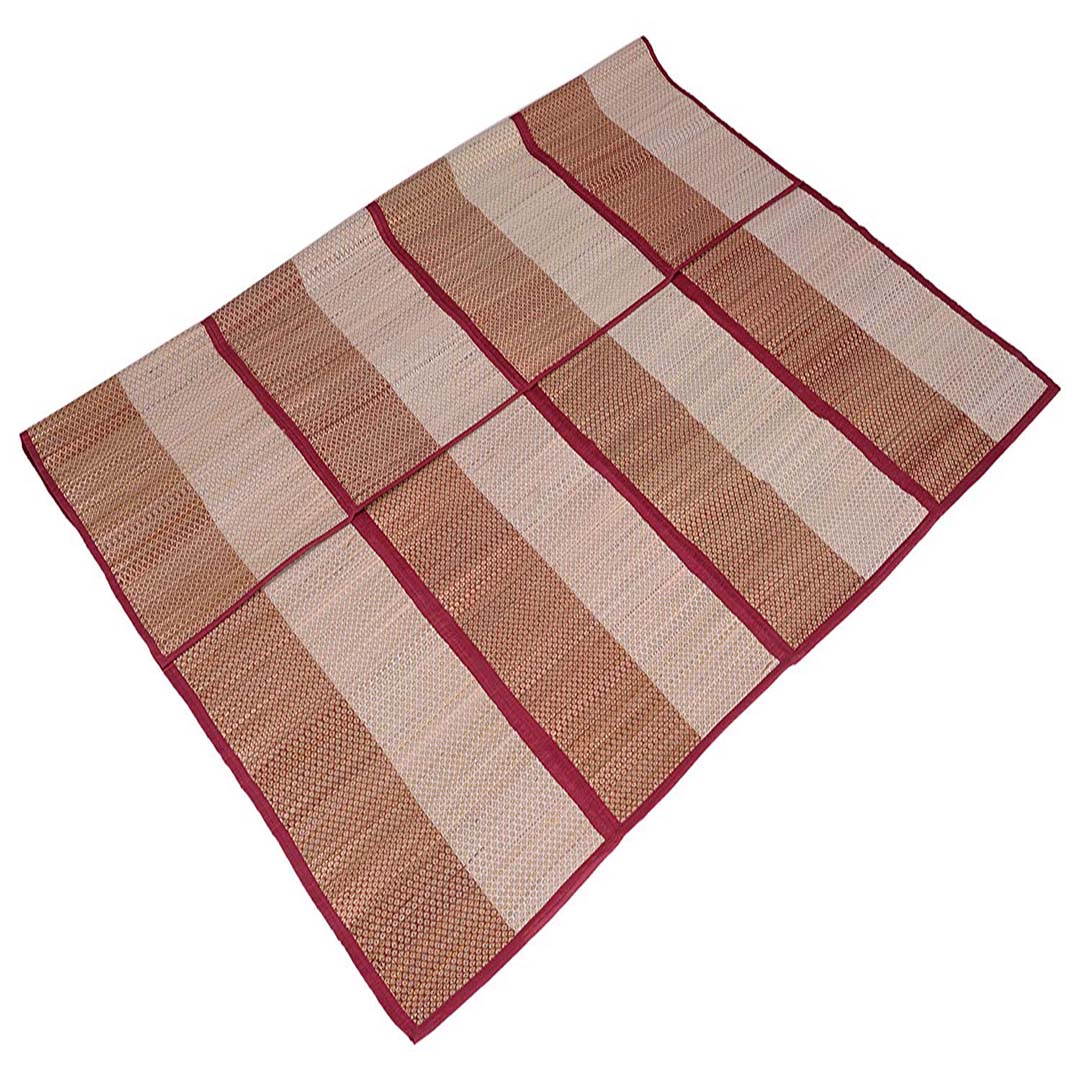 Hastasilpa Organic Foldable Chatai Mat – Handwoven Madurkathi Grass & Cotton for Yoga, Picnic, Indoor & Outdoor Use-T3-09