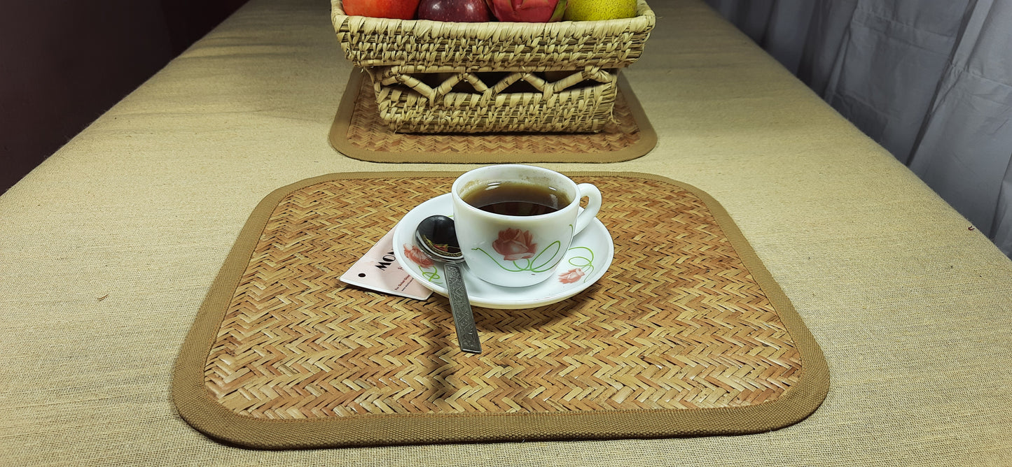 Boho-style Rattan Wicker Placemats Set – 6 Table Mats with Runner for Rustic Farmhouse Table Settings