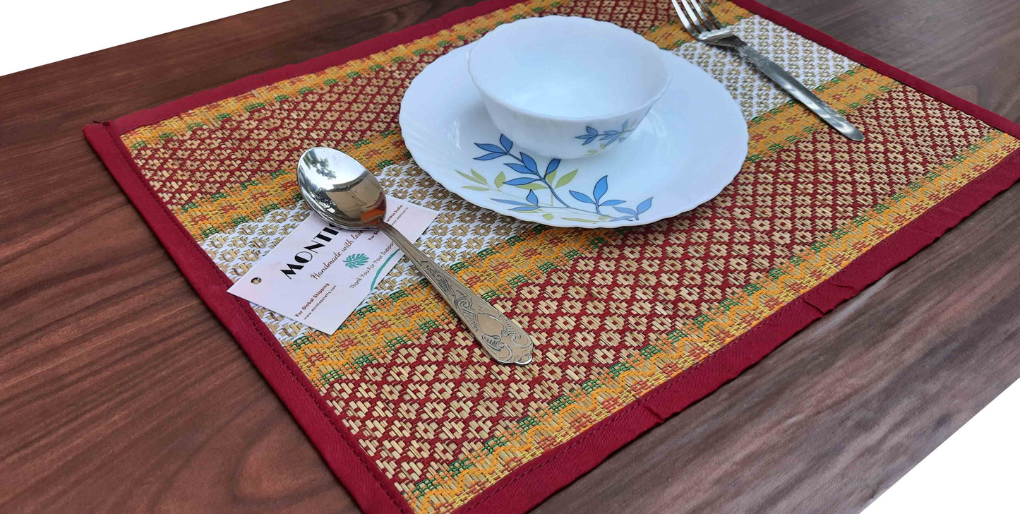 Set of 6 Round Braided Madurkathi Grass Placemats – Handmade Farmhouse Style for Indoor & Outdoor Use