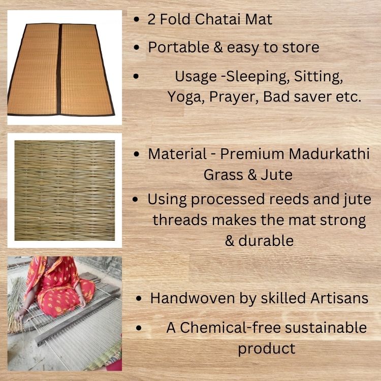 Traditional Bengali chatai mat for floor seating with jute accents