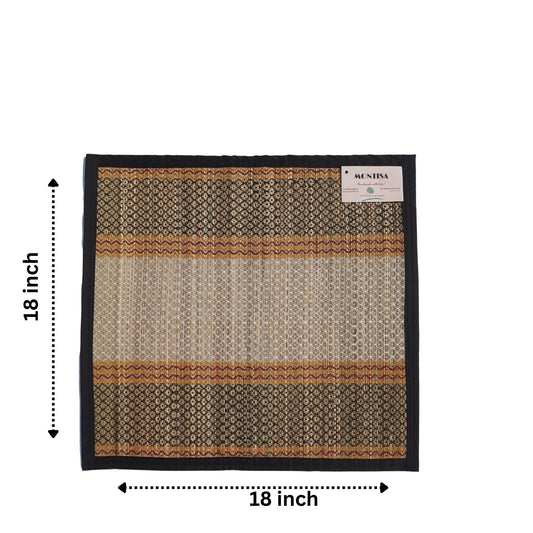 Pack of organic grass pooja mats placed neatly on the floor for temple use