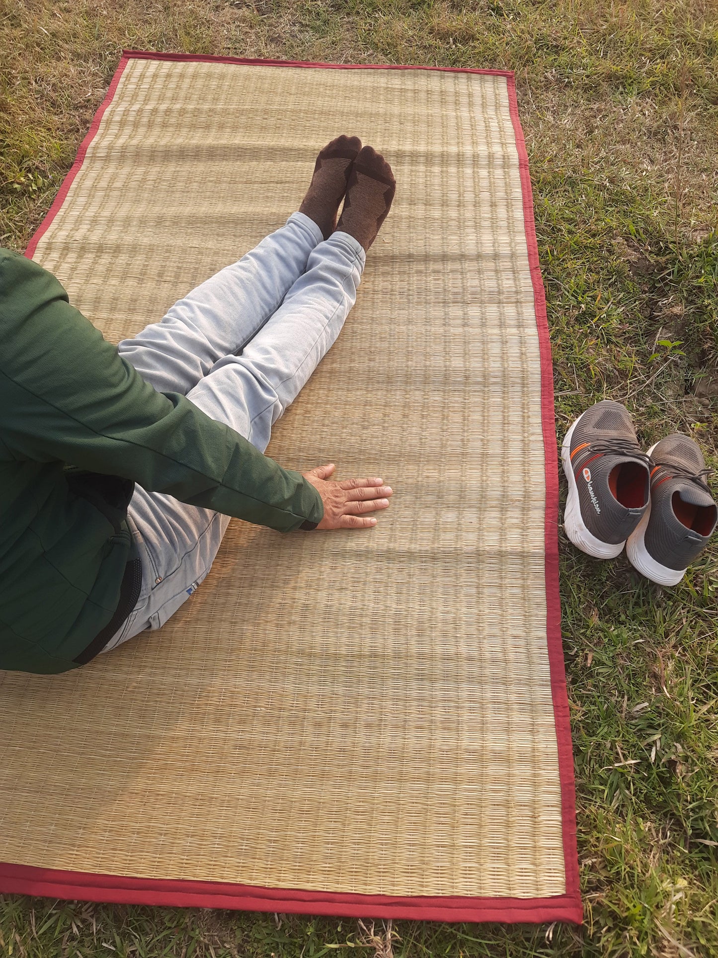 Madurkathi mat for outdoor picnic or garden use