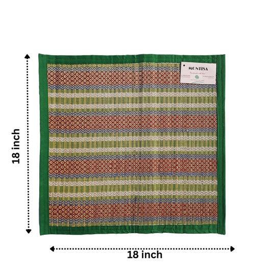 Folded Madurkathi aasan mat tied with jute string, ready for eco-gifting