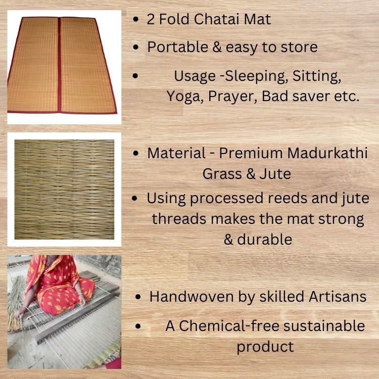Handwoven foldable floor mat made from Madur grass and jute