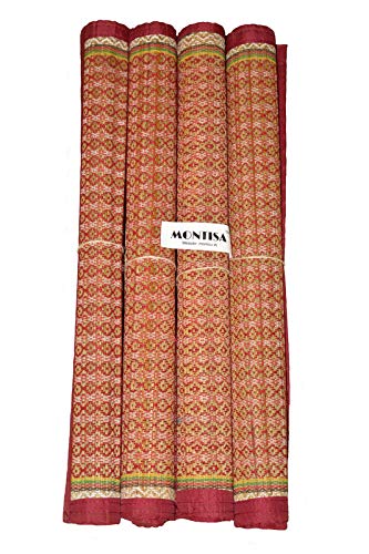 Handmade Madur grass pooja aasan placed beside copper pooja thali set