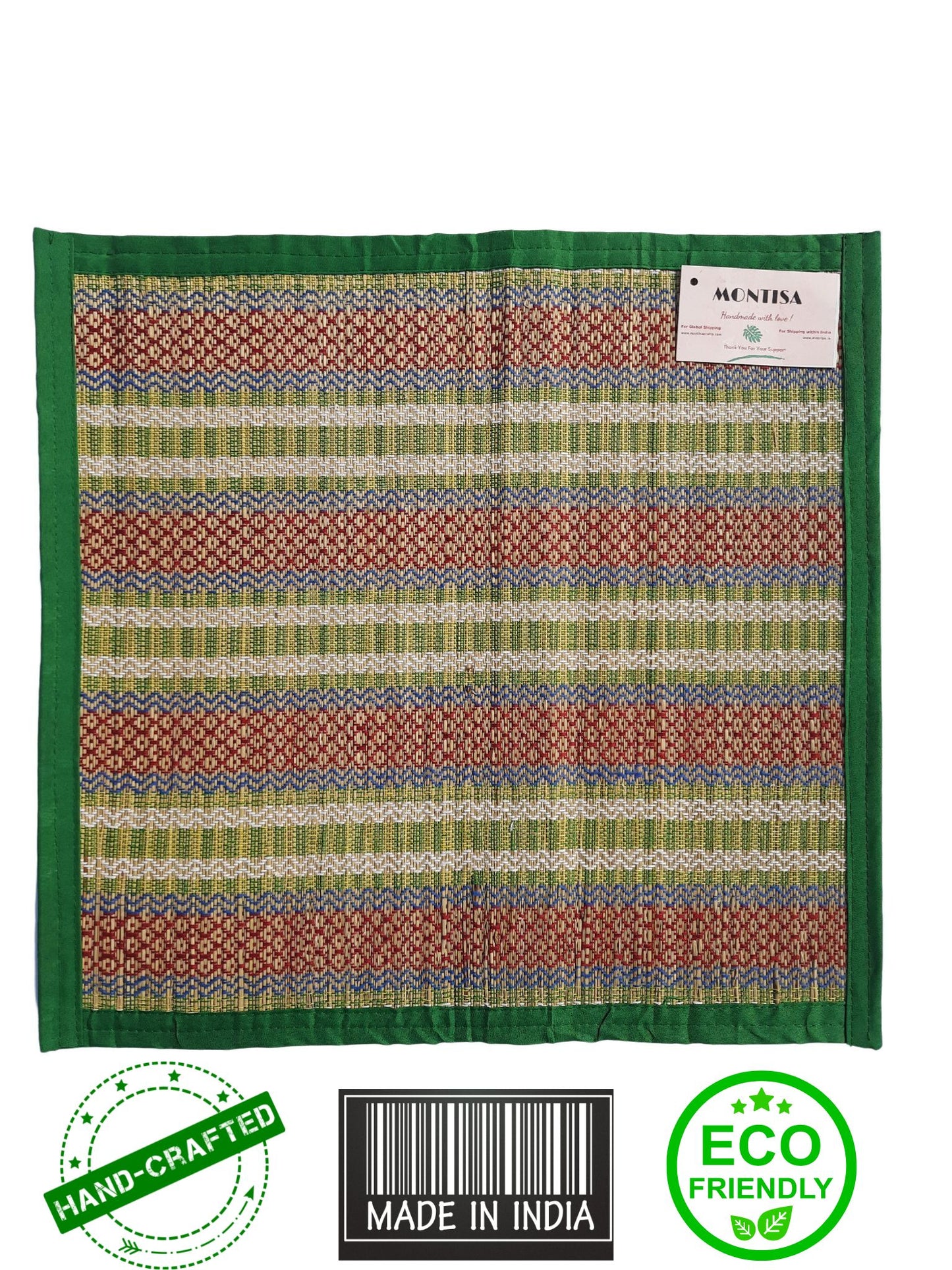 Madurkathi grass mat with contrasting cotton border for pooja ceremonies