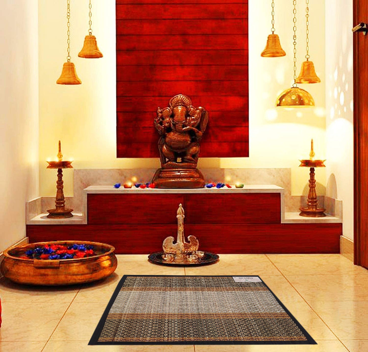 Handcrafted Madurkathi pooja aasan in square shape for traditional mandir use