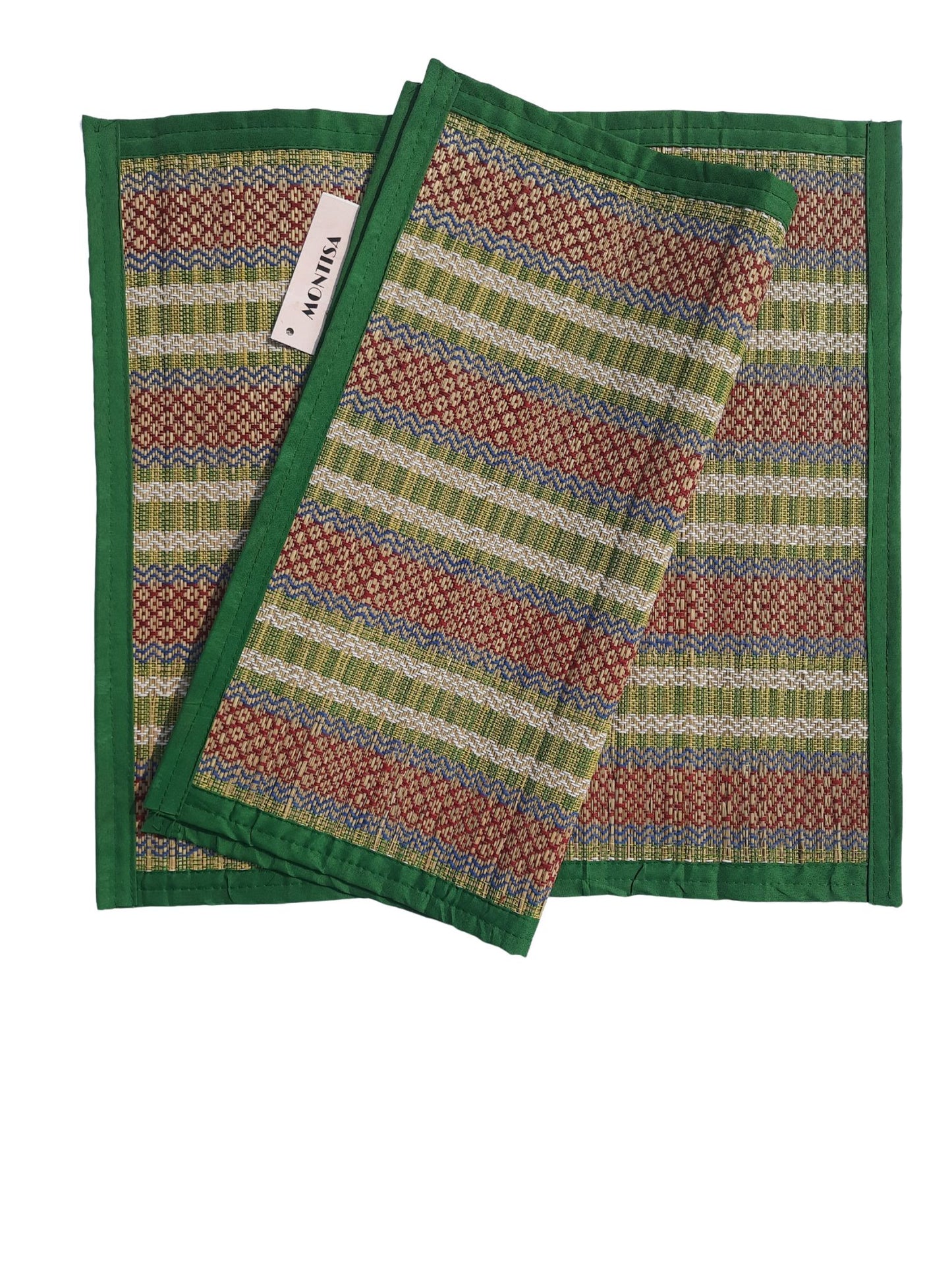 Natural pooja aasan mat kept under an indoor plant in a spiritual corner