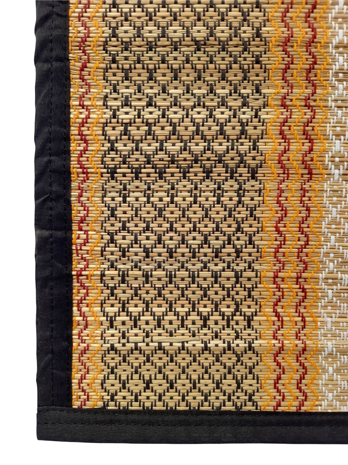 Rolled Madur grass aasan showing its foldable and portable nature