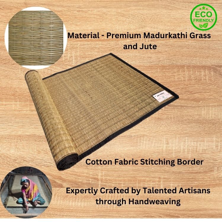 Rollable chatai mat kept beside bedding for quick use