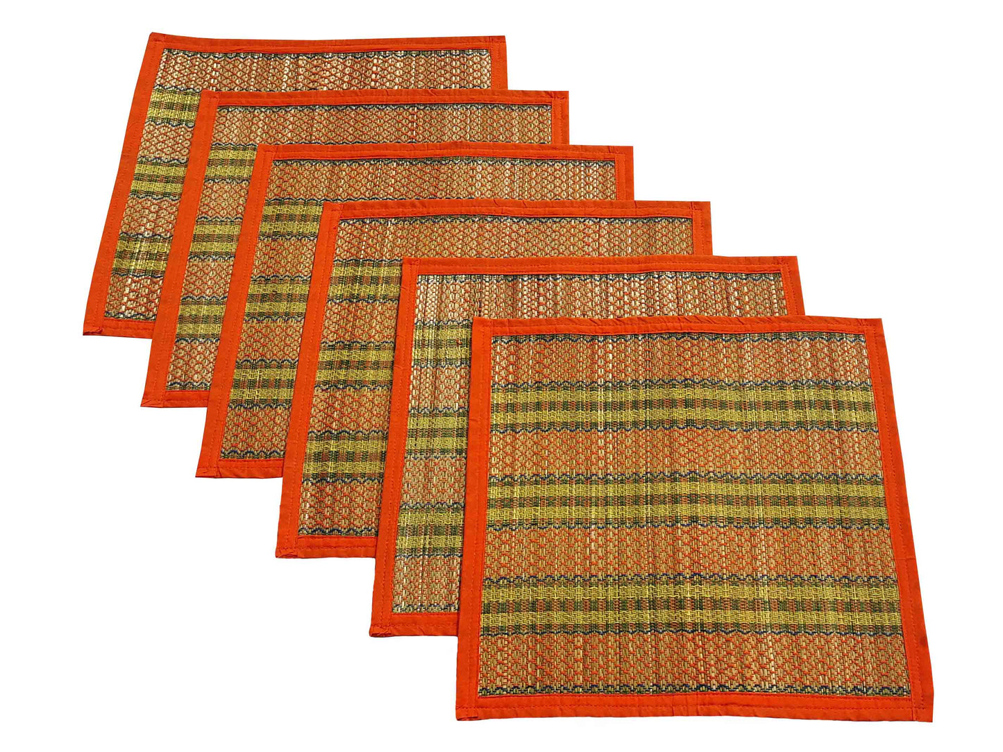 Square pooja mat made of Madurkathi grass placed on white cotton cloth
