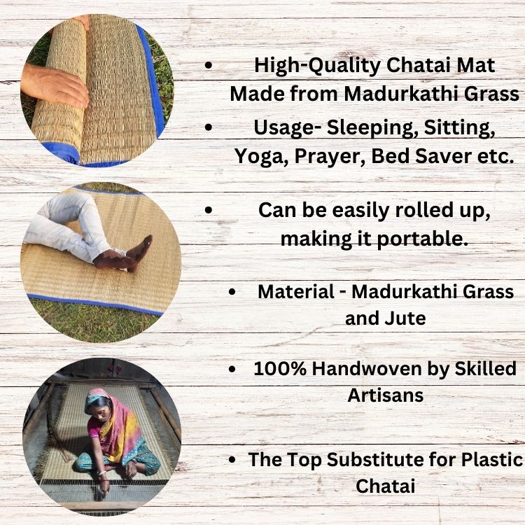 Natural woven chatai mat placed in balcony for sitting