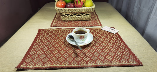 Hastasilpa Masland Weave Table Mat & Runner Set – Natural Madurkathi Grass, Non-Toxic Plant Dyes
