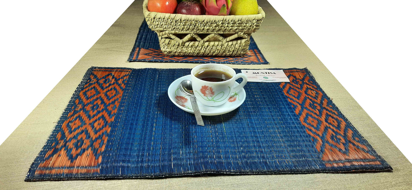 Hastasilpa Masland Weave Table Mat & Runner Set – Natural Madurkathi Grass, Non-Toxic Plant Dyes