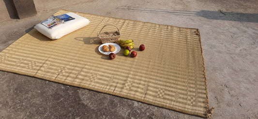 Hastasilpa Sustainable Chatai Mat  Double Strand Weaving – Organic Madurkathi Grass Rug for Living Room, Yoga, Meditation, Patio, and Rustic Home Decor