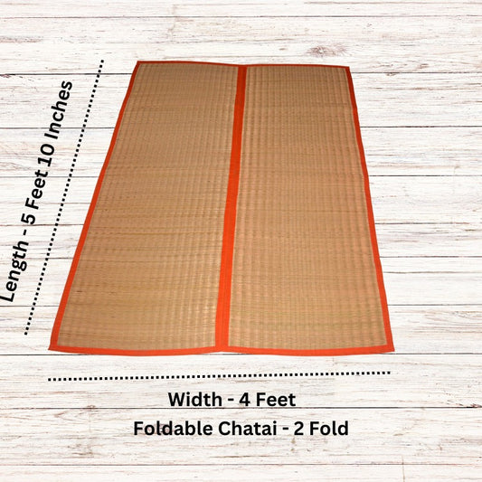 Hastasilpa Eco Folding Chatai Floor Mat – Indian Handwoven Grass & Jute Mat | Ideal for Yoga, Patio, & Minimalist Living (48 x 70 inches)