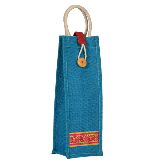 Luxe Earth Jute Wine Bag – Reusable Gift Bag with Cotton Handle | Fits 1 Bottle | Pack of 6