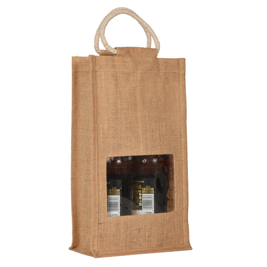 Eco-Friendly Jute Wine Bag – Double Bottle Holder with Zipper Closer
