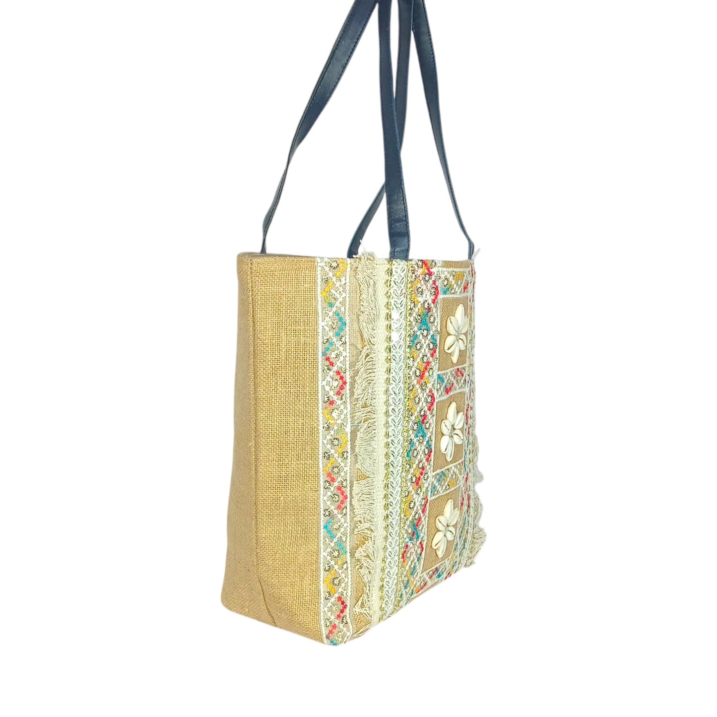 Women's Handcrafted Jute Shoulder Bag – Eco-Friendly with Genuine Leather Strap, Cotton-Lined, Zipper Closure – Stylish Tote for Shopping, Office, Beach & Outings