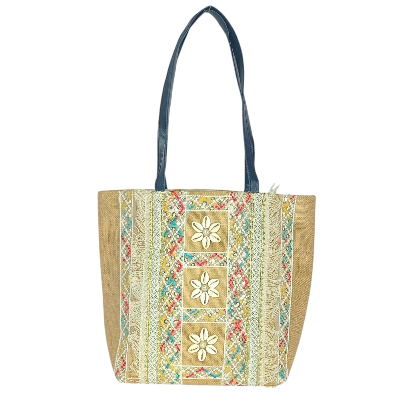 Women's Handcrafted Jute Shoulder Bag – Eco-Friendly with Genuine Leather Strap, Cotton-Lined, Zipper Closure – Stylish Tote for Shopping, Office, Beach & Outings
