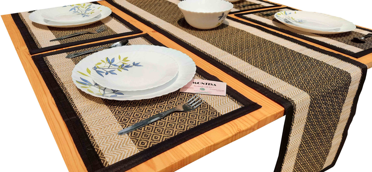 Hastasilpa Pack Of 6 Table Palacemat  With a Table Runner| Handwoven Organic |Made With Madurkathi Grass - T3-05